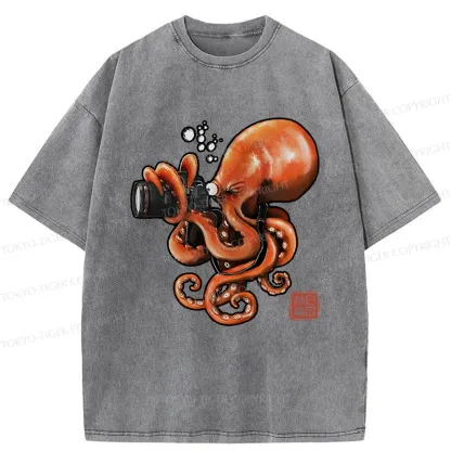 Tokyo-Tiger Photographer Octopus Washed T-Shirt