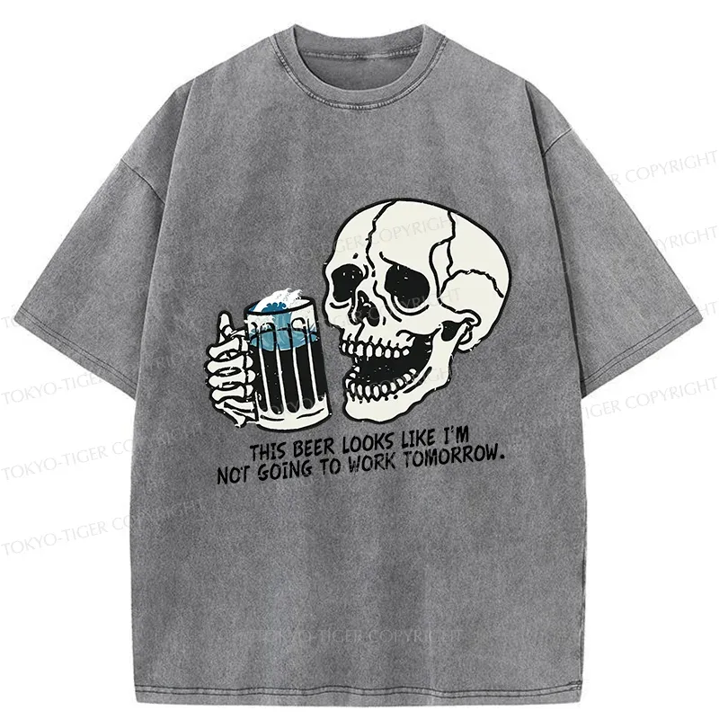 Tokyo-Tiger Drinking Skeleton Washed T-Shirt