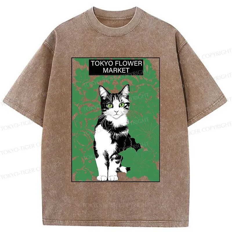 Tokyo-Tiger Cat In The Grass Washed T-Shirt