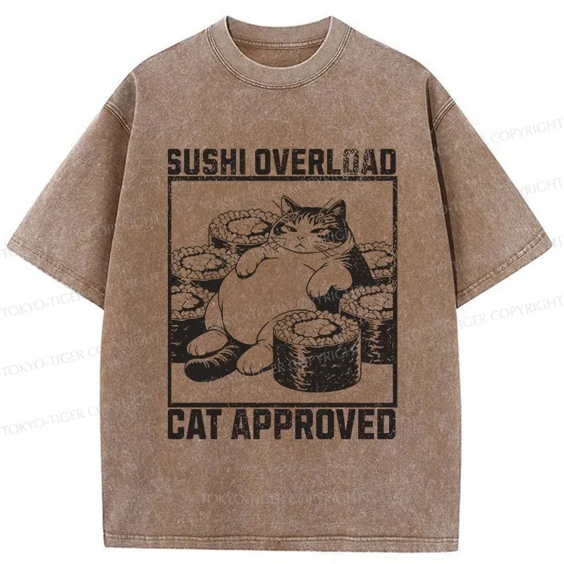 Tokyo-Tiger Fat Cat And Sushi Washed T-Shirt