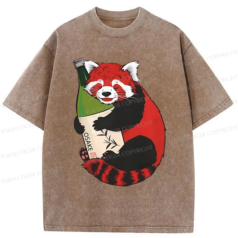 Tokyo-Tiger Raccoon Holding Wine Washed T-Shirt
