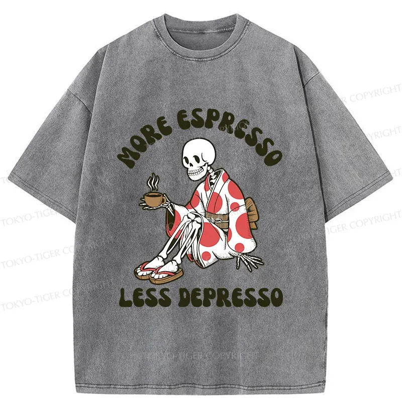 Tokyo-Tiger Skeleton Drinking Coffee Washed T-Shirt