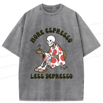 Tokyo-Tiger Skeleton Drinking Coffee Washed T-Shirt