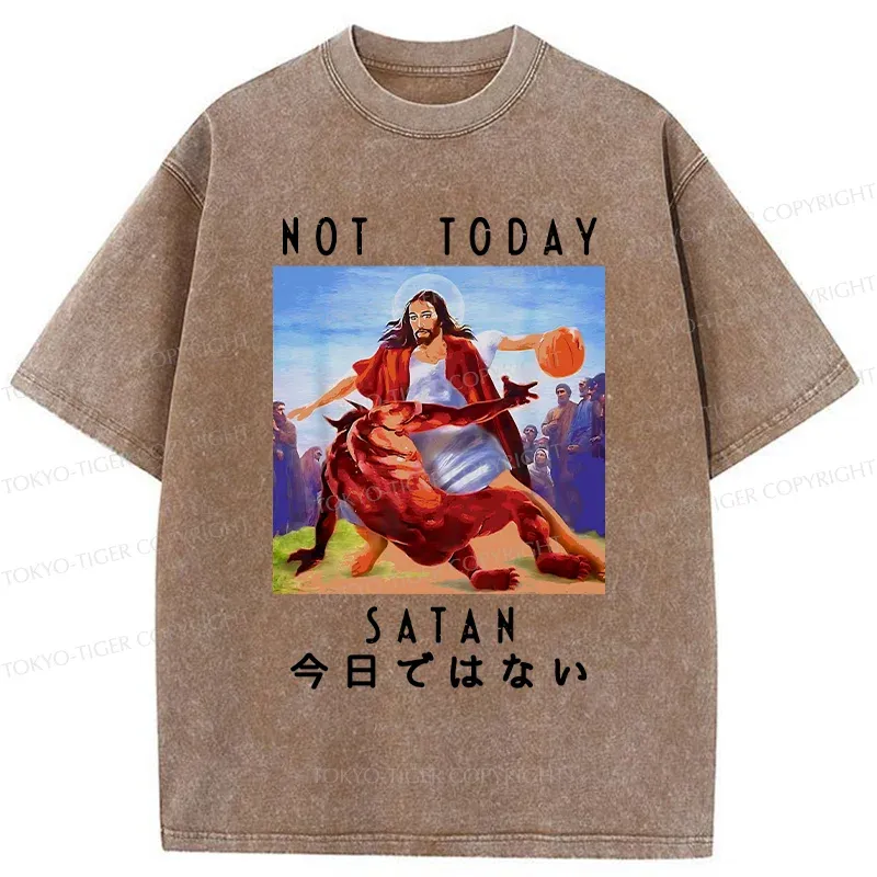 Tokyo-Tiger Jesus Is Fighting The Devil Washed T-Shirt