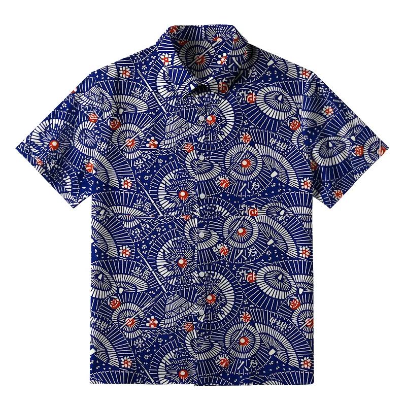 Tokyo-Tiger Japanese Retro Folding Fan Button-up Shirt