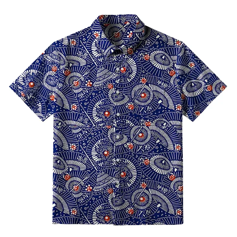 Tokyo-Tiger Japanese Retro Folding Fan Button-up Shirt Sale
