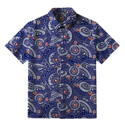 Tokyo-Tiger Japanese Retro Folding Fan Button-up Shirt