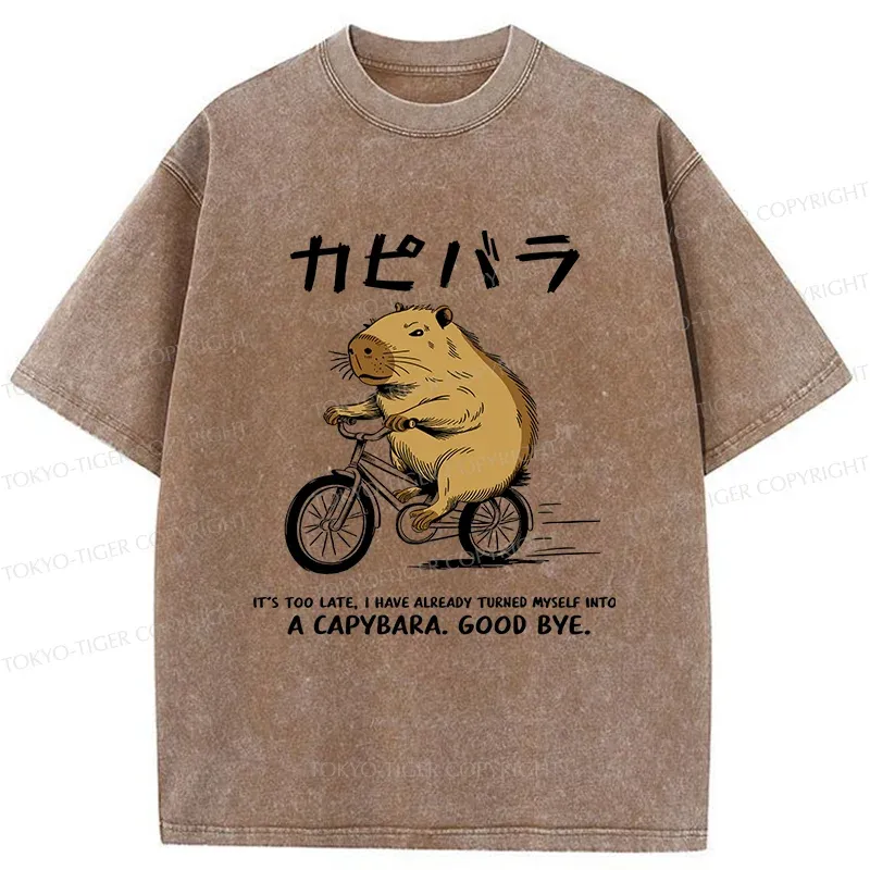 Tokyo-Tiger Capybara On A Bike Washed T-Shirt