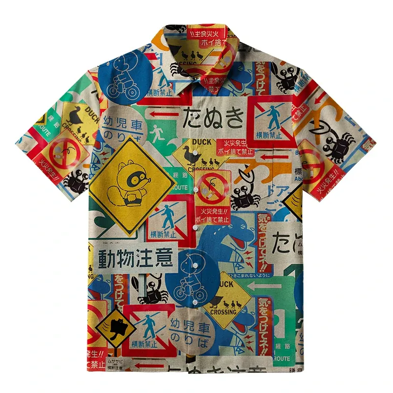 Tokyo-Tiger Playful Urban Sign Button-up Shirt