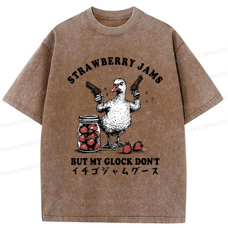 Tokyo-Tiger Strawberry Jam Funny Washed T-Shirt