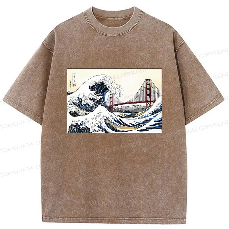 Tokyo-Tiger Golden Gate Bridge And Waves Washed T-Shirt