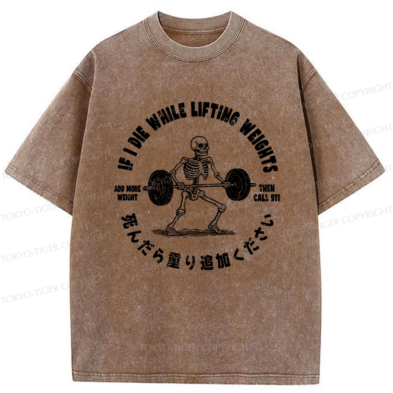 Tokyo-Tiger If I Die While Lifting Funny Washed T-Shirt