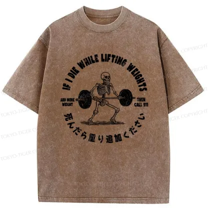 Tokyo-Tiger If I Die While Lifting Funny Washed T-Shirt