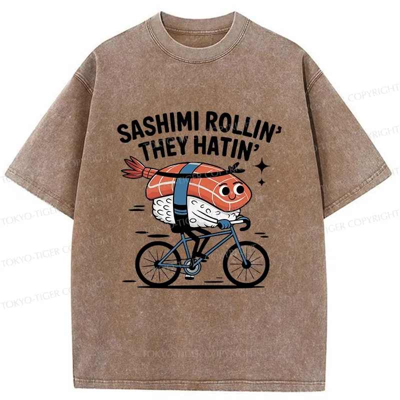 Tokyo-Tiger Sushi On A Bike Washed T-Shirt