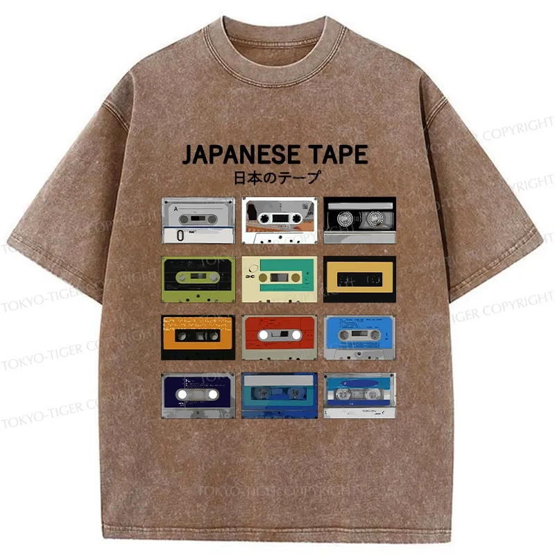 Tokyo-Tiger Retro Japanese Tapes Washed T-Shirt
