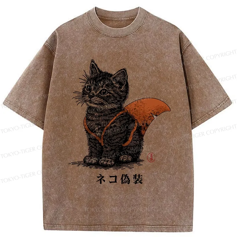 Tokyo-Tiger Funny Cat Disguised As Shark Washed T-Shirt