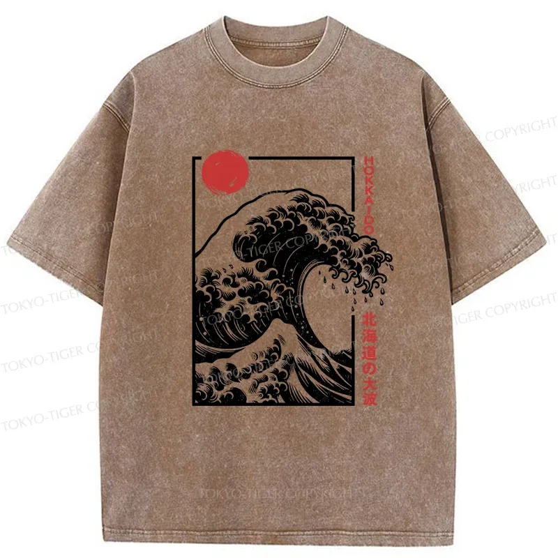 Tokyo-Tiger Japanese Ukiyoe Wave Washed T-Shirt