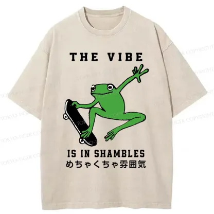 Tokyo-Tiger Frog Skateboard Washed T-Shirt