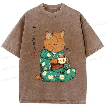 Tokyo-Tiger Purr-style Tea Ceremony Washed T-Shirt