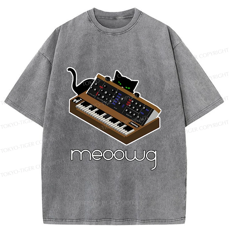 Tokyo-Tiger Cat and Music Washed T-Shirt