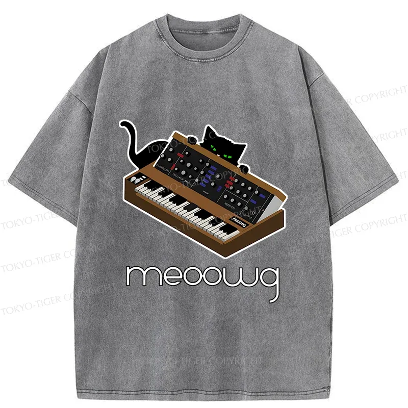 Tokyo-Tiger Cat and Music Washed T-Shirt