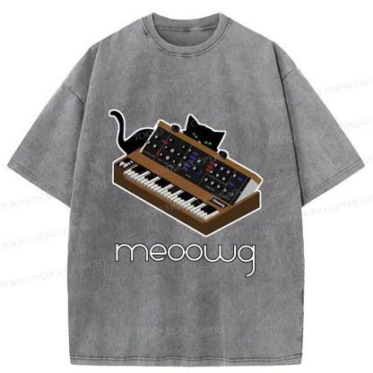 Tokyo-Tiger Cat and Music Washed T-Shirt