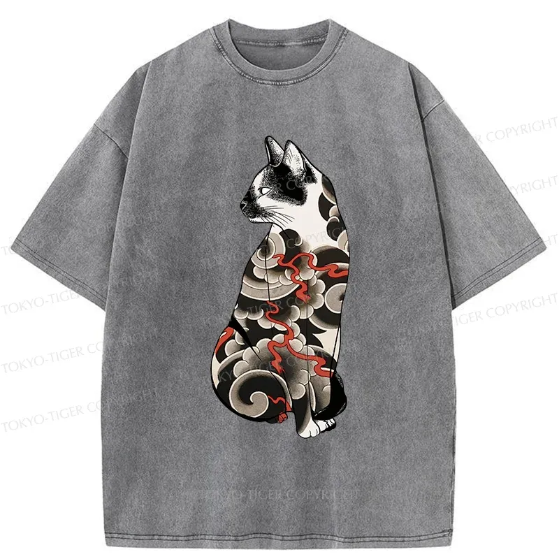 Tokyo-Tiger Tattoo Cat Washed T-Shirt