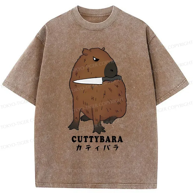 Tokyo-Tiger Cuttybara Funny Washed T-Shirt