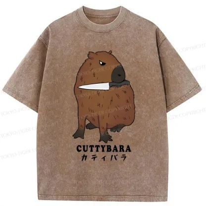 Tokyo-Tiger Cuttybara Funny Washed T-Shirt