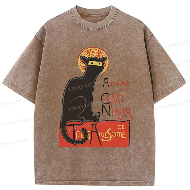 Tokyo-Tiger Ninja Cat Poster Washed T-Shirt