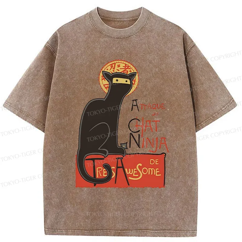 Tokyo-Tiger Ninja Cat Poster Washed T-Shirt