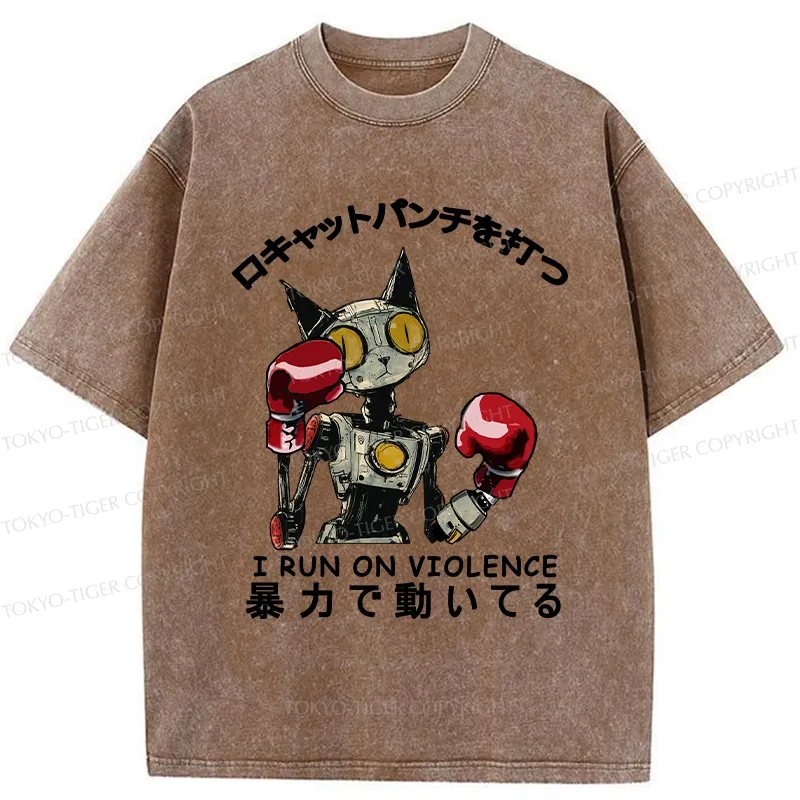 Tokyo-Tiger Boxing Robot Cat Washed T-Shirt