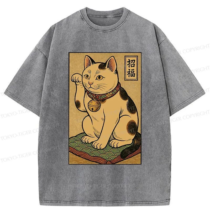 Tokyo-Tiger Retro Lucky Cat Washed T-Shirt
