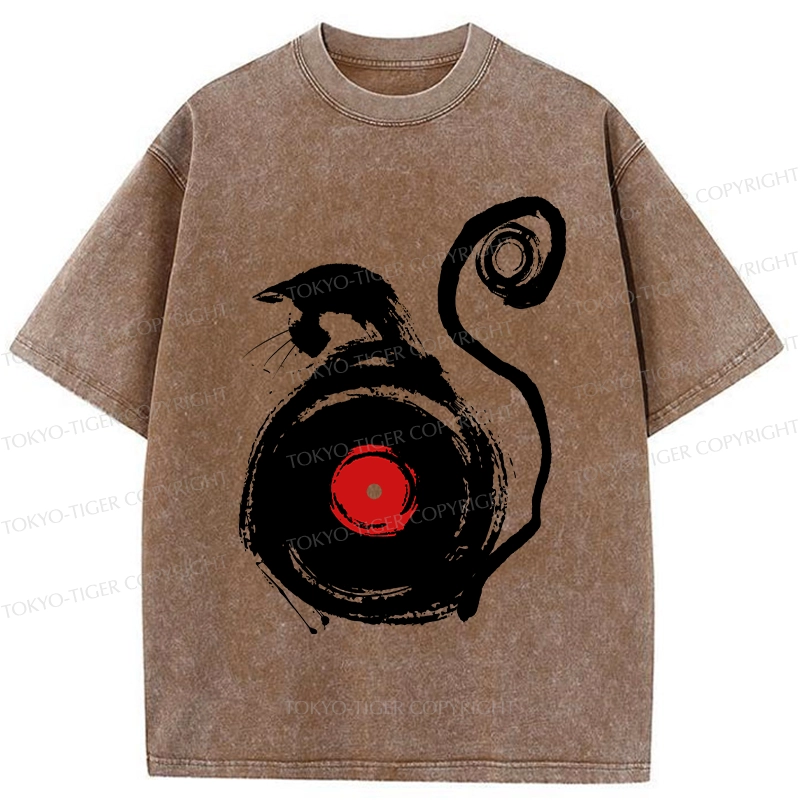 Tokyo-Tiger Vinyl Cat Silhouette Washed T-Shirt