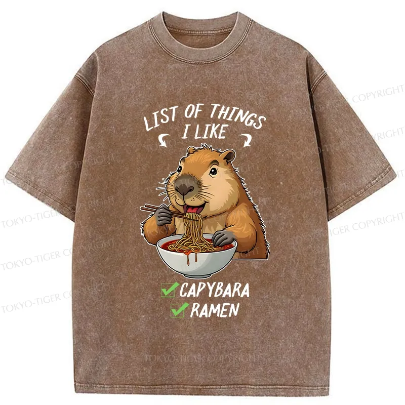 Tokyo-Tiger Capybara And Ramen Are My Favorites Washed T-Shirt