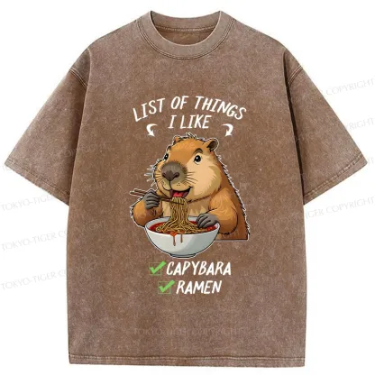 Tokyo-Tiger Capybara And Ramen Are My Favorites Washed T-Shirt