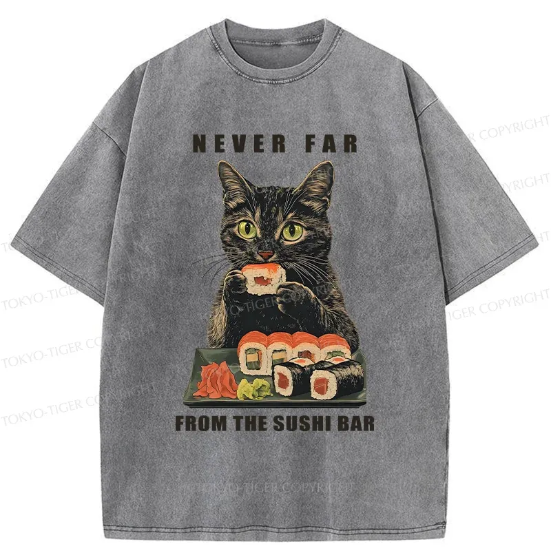 Tokyo-Tiger Cat Eating Sushi Vintage Washed T-Shirt