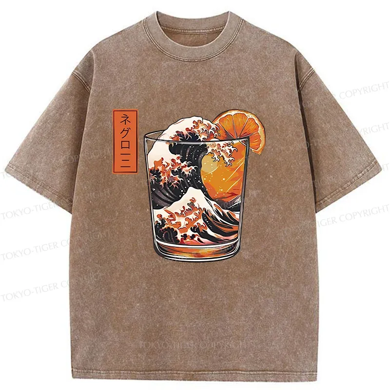 Tokyo-Tiger Ukiyoe Wine Cup Washed T-Shirt