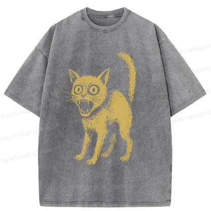 Tokyo-Tiger Frightened Cat Washed T-Shirt