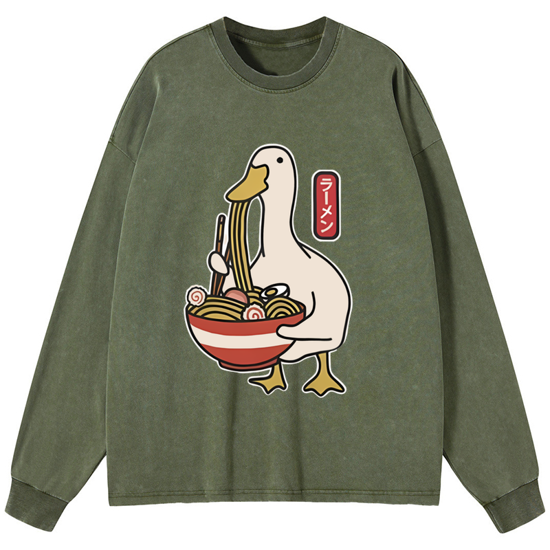 Tokyo-Tiger Ramen Lover Goose Washed Long Sleeve T-Shirt
