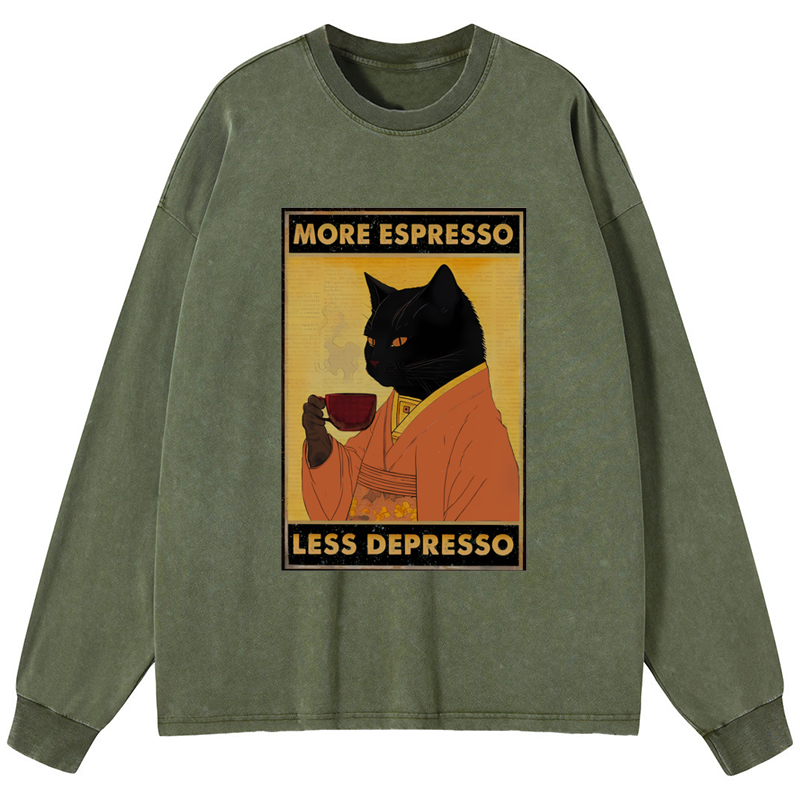 Tokyo-Tiger Increase Espresso Decrease Distress Washed Long Sleeve T-Shirt