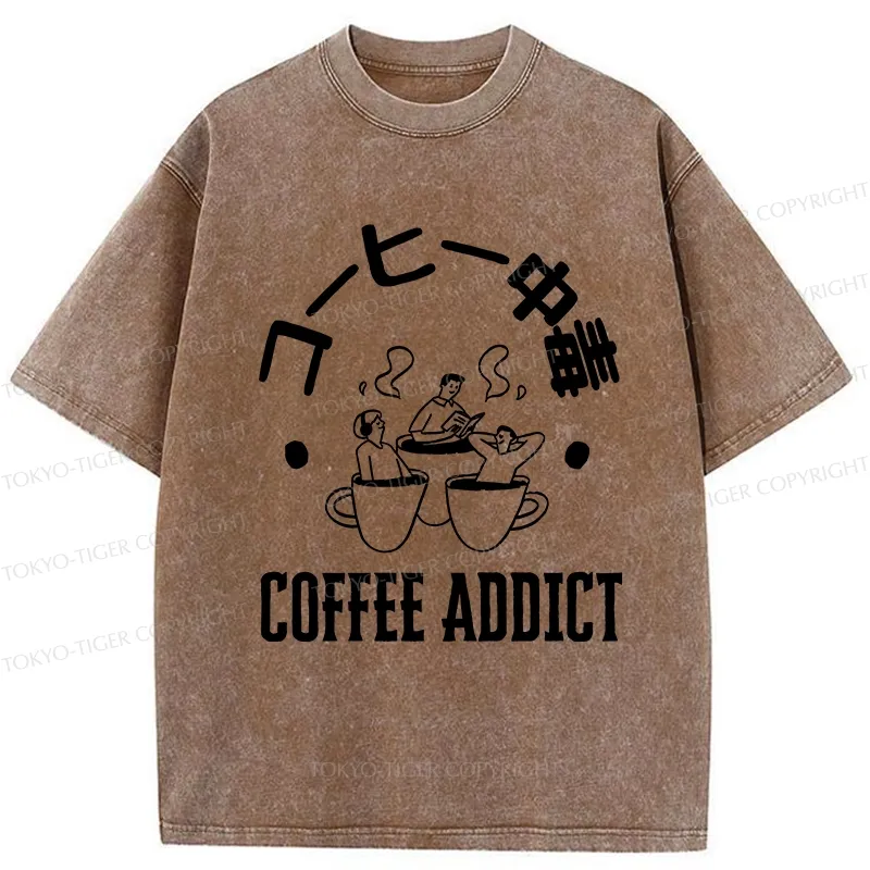 Tokyo-Tiger Funny Addiction To Coffee Washed T-Shirt