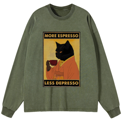 Tokyo-Tiger Increase Espresso Decrease Distress Washed Long Sleeve T-Shirt