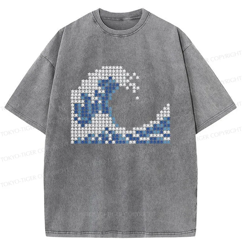 Tokyo-Tiger Ukiyo-e Waves Kanji Washed T-Shirt