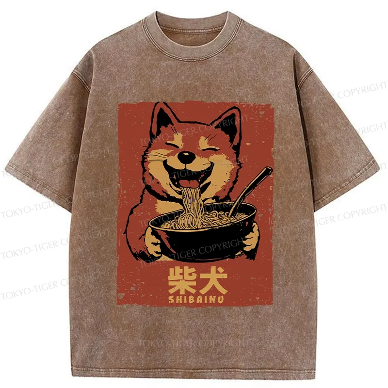 Tokyo-Tiger Ramen Lover Shiba Inu Washed T-Shirt