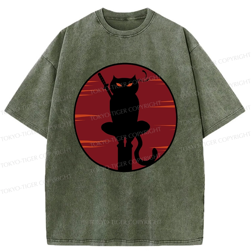 Tokyo-Tiger Japanese Ninja Black Cat Washed T-Shirt