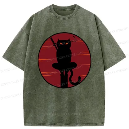 Tokyo-Tiger Japanese Ninja Black Cat Washed T-Shirt