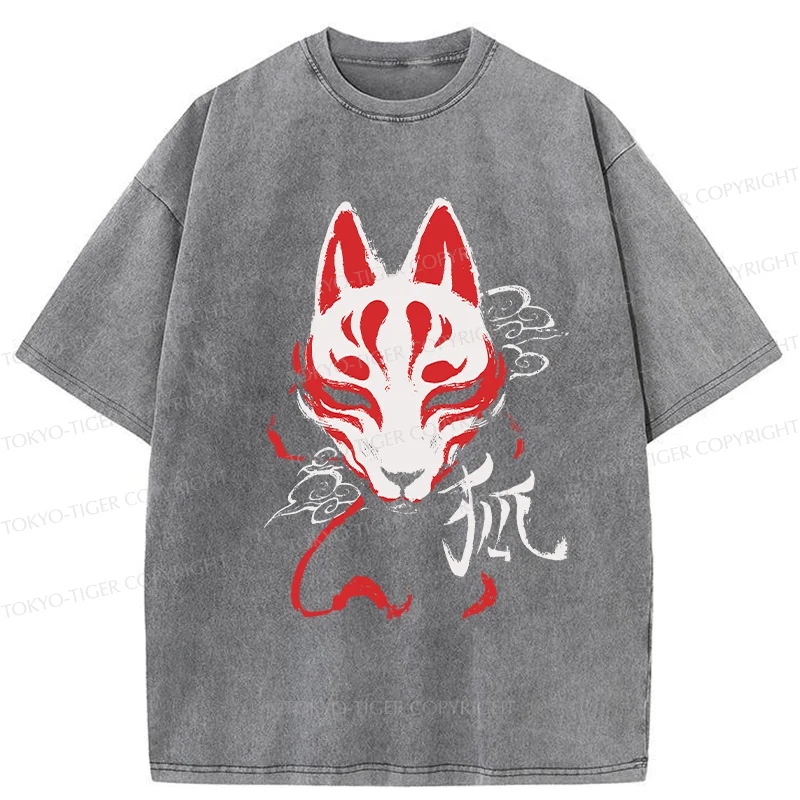 Tokyo-Tiger Japanese Fox Mask Washed T-Shirt