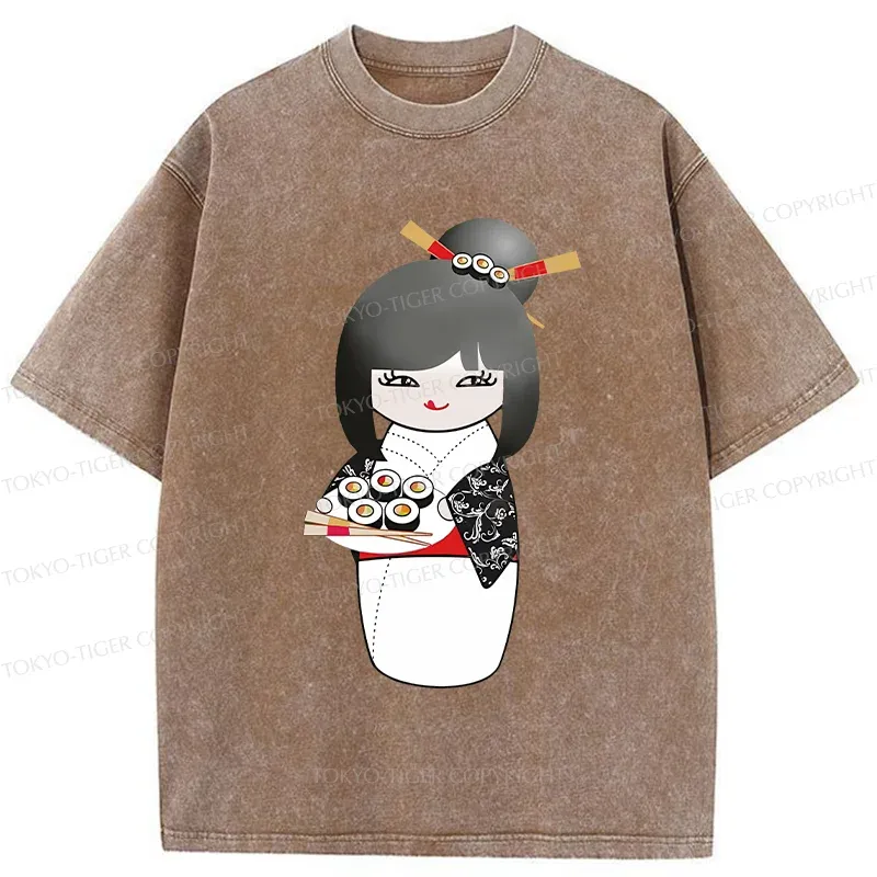 Tokyo-Tiger Kokeshi Makes Sushi Washed T-Shirt
