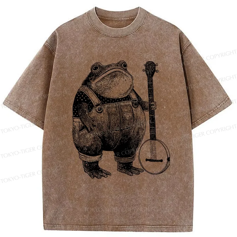 Tokyo-Tiger Vintage Frog Playing Banjo Washed T-Shirt